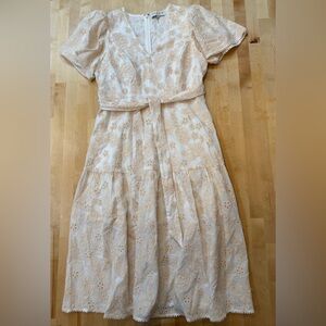 Hale Bob Mavis Embroidered Eyelet Cream Floral Midi Dress